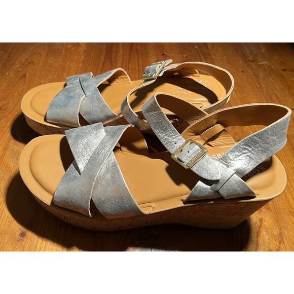 Kork Ease Ava 2.0 Silver Platform Wedge Leather Sandals Metallic Comfort Size 9 - Picture 4 of 11